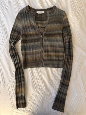 Re/Done gray space dye Ribbed Button-Front Cardigan